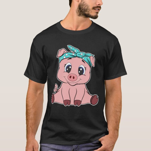 Funny Pig Bandana Niedlich Little Piggy Liebhaber  T-Shirt (Vorderseite)