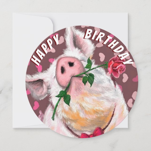 Funny Pig Birthday Card Romantisches Schweine mit  (Vorderseite)