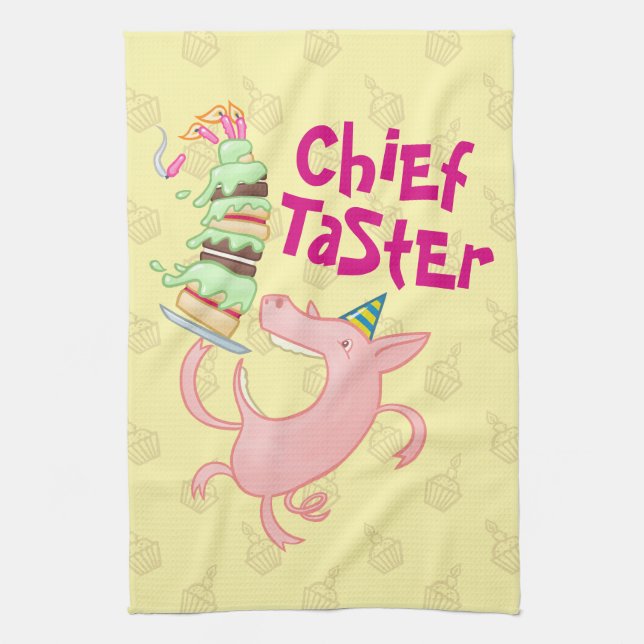 Funny Pig Chief Taster Gigant Schwammkuchen Cartoo Geschirrtuch (Vertikal)
