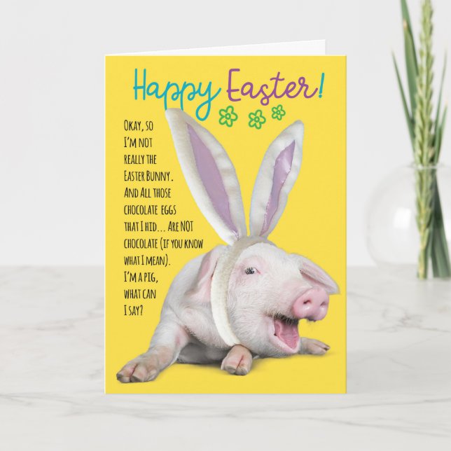 Funny Pig - Ich bin nicht das Ostersonnige Foto Karte (Vorderseite)