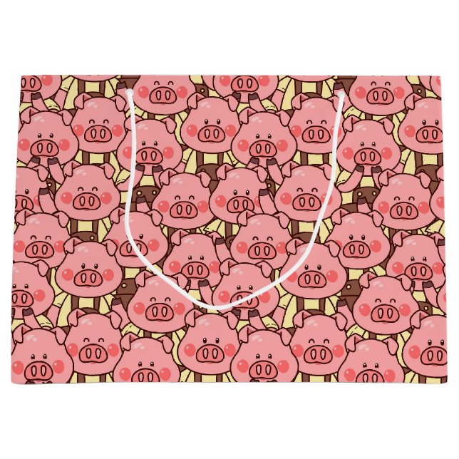 Funny Pig in Overalls Große Geschenktüte (Vorderseite)