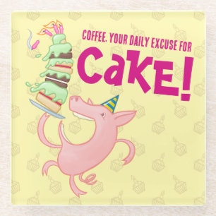 Funny Pig Kaffee Täglich Entschuldigung für Kuchen Glasuntersetzer