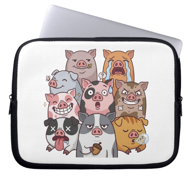 Funny Pig Mood Squad Cartoon Laptopschutzhülle (Vorderseite)