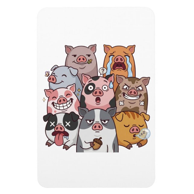 Funny Pig Mood Squad Cartoon Magnet (Vertikal)
