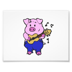 Funny Pig spielt Gitarre Hintergrundfarbe Fotodruck