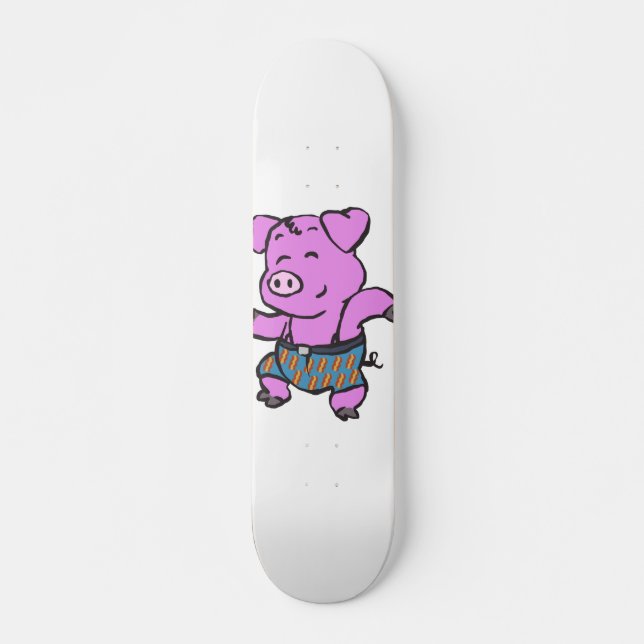 Funny Pig tanzend Cartoon | Hintergrundfarbe auswä Skateboard (Vorne)