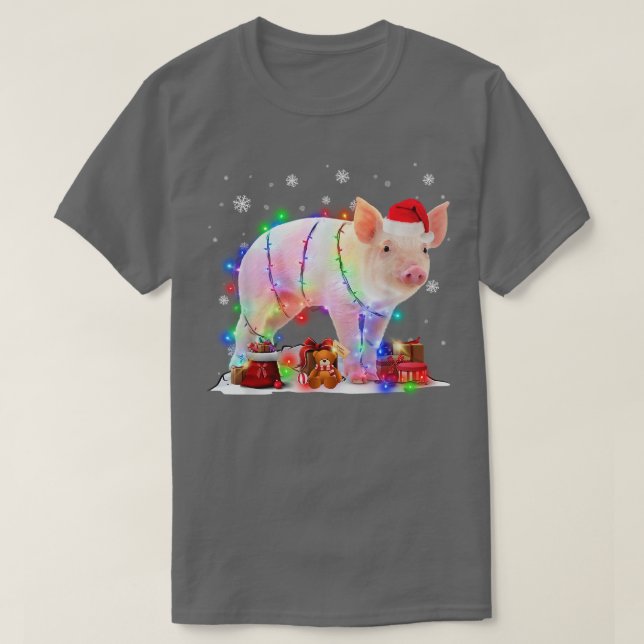 Funny Pig Tree Weihnachtslicht Xmas Pajama Matchi T-Shirt (Design vorne)