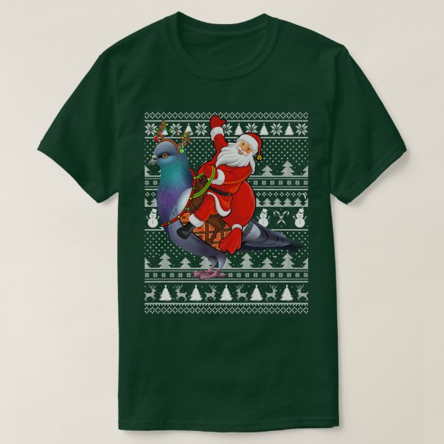 Funny Pigeon Bird Lover Santa Riding Taube Ugly C T-Shirt (Design vorne)