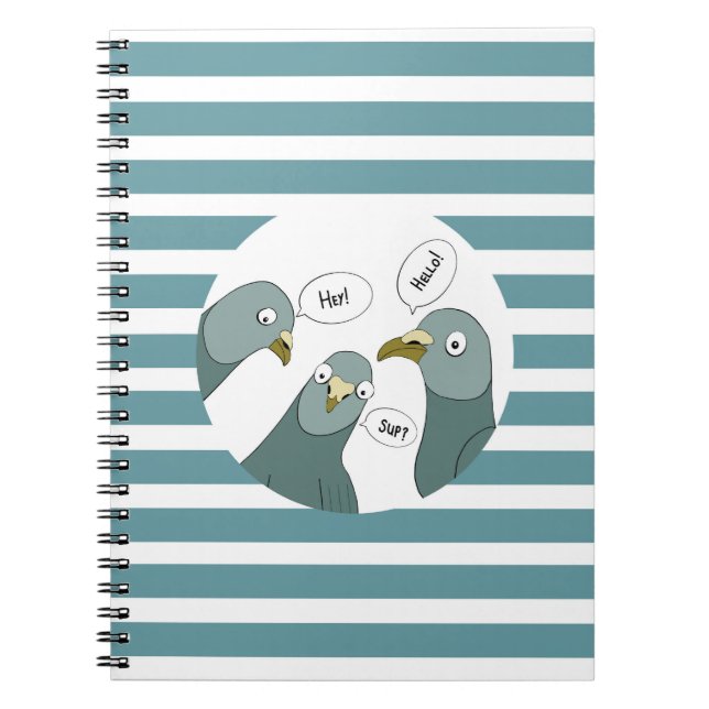 Funny Pigeon Grüße mit blauen Streifen Notizblock (Vorderseite)