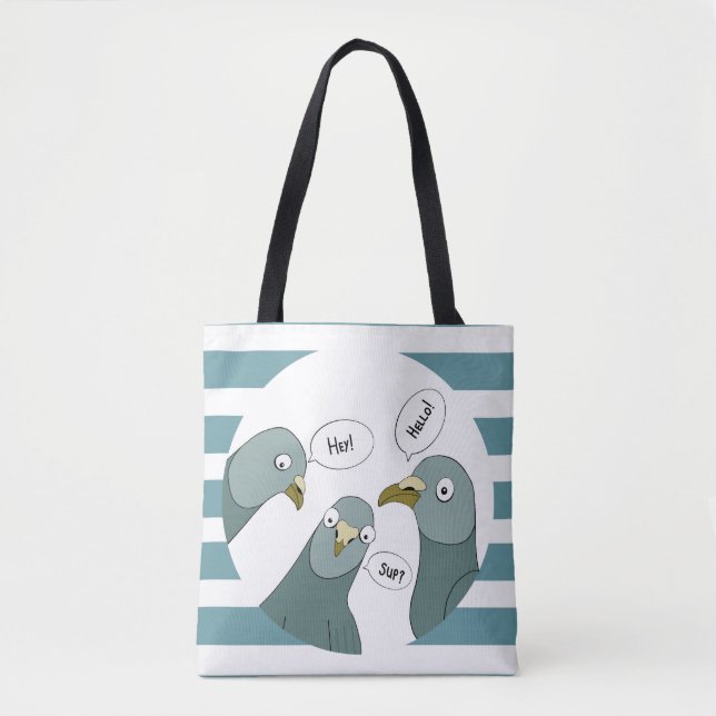 Funny Pigeon Grüße mit blauen Streifen Tasche (Vorderseite)