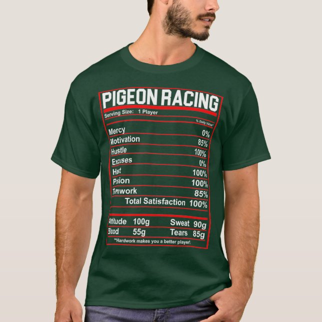Funny Pigeon Racing Nutrition Facts T-Shirt (Vorderseite)