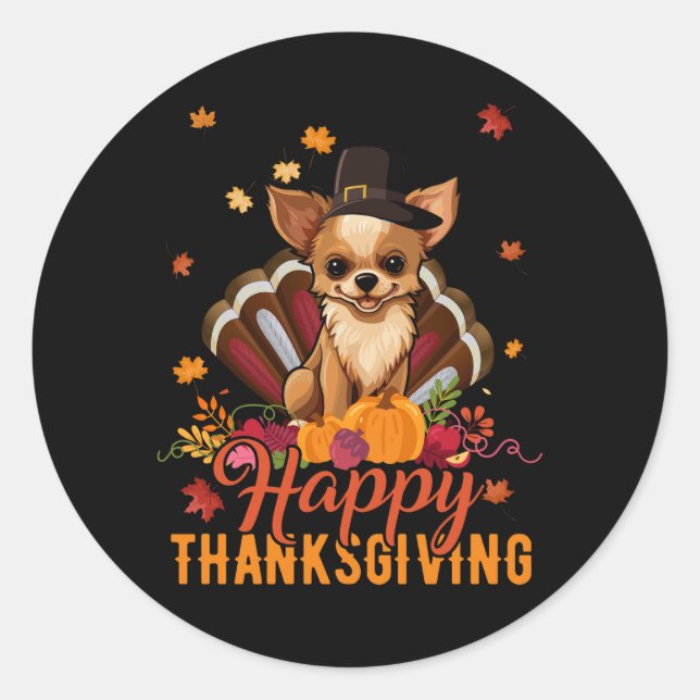 Funny Pilgrim Chihuahua Dog Türkei Happy Thanksgiv Runder Aufkleber (Vorderseite)