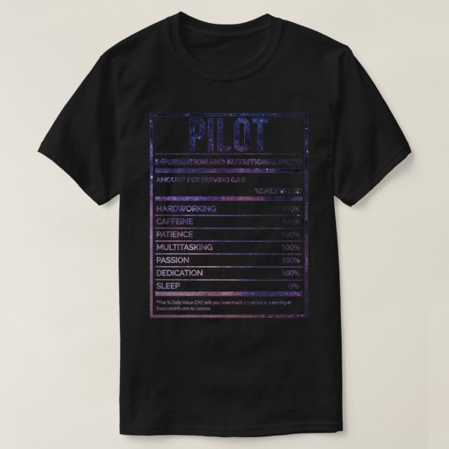 Funny Pilot-Nährwertkennzeichnung T-Shirt (Design vorne)