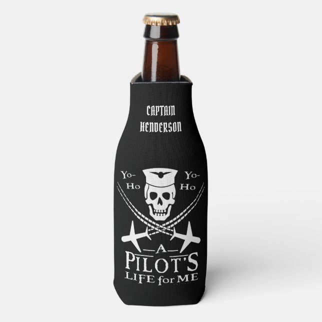 Funny Pilot Skull Airplanes Pirate Spaß | Benutzer Flaschenkühler (Flaschenvorderseite)