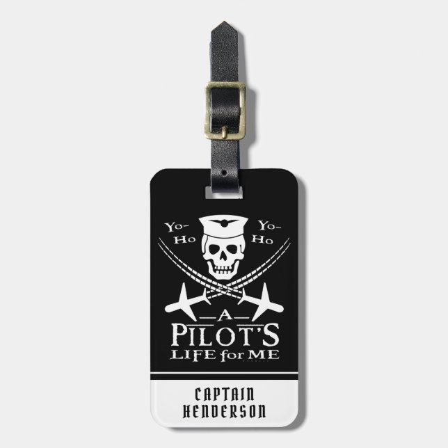 Funny Pilot Skull Airplanes Piraten Spaß| Zolltari Gepäckanhänger (Vorderseite vertikal)