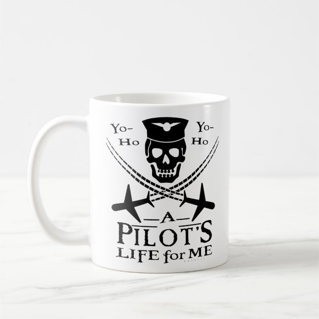 Funny Pilot Skull Cross Flugzeuge Piraten Spaß Bk Kaffeetasse (Links)