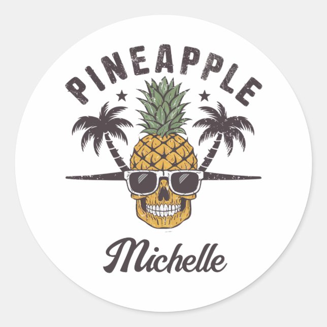 Funny Pineaple mit Sonnenbrille Personalisiert Runder Aufkleber (Vorderseite)