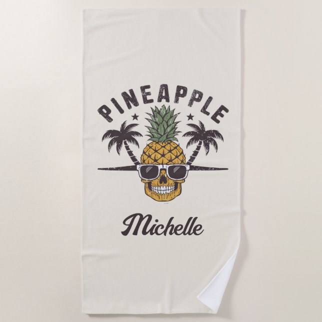 Funny Pineaple mit Sonnenbrille Personalisiert Strandtuch (Vorderseite)