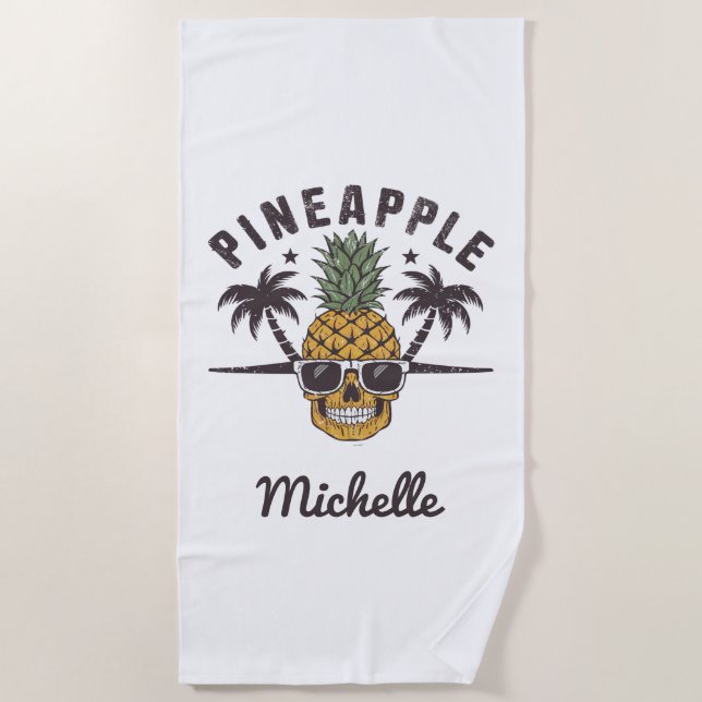 Funny Pineaple mit Sonnenbrille Personalisiert Strandtuch (Vorderseite)