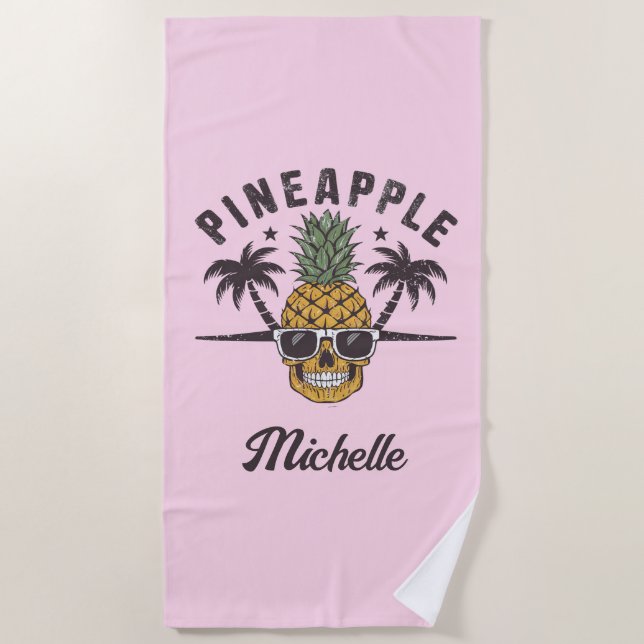Funny Pineaple mit Sonnenbrille Personalisiert Strandtuch (Vorderseite)
