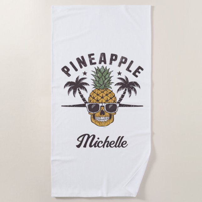 Funny Pineaple mit Sonnenbrille Personalisiert Strandtuch (Vorderseite)