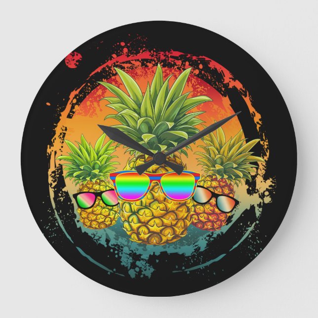 Funny Pineaple Summer Vibes Große Wanduhr (Vorderseite)