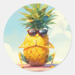 Funny Pineaple Yoga Runder Aufkleber