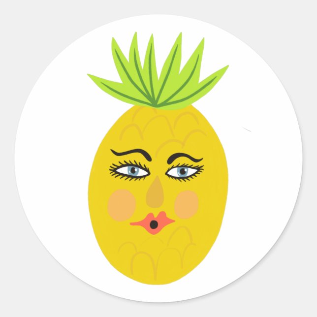 Funny Pineapse Whimsical Runder Aufkleber (Vorderseite)