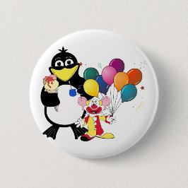 Funny Pinguin & Clown Cartoon Button