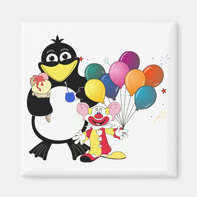 Funny Pinguin & Clown Cartoon Magnet (Vorne)