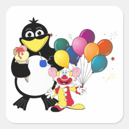 Funny Pinguin & Clown Cartoon Quadratischer Aufkleber