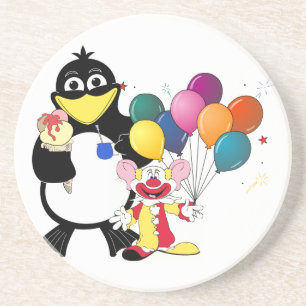 Funny Pinguin & Clown Cartoon Sandstein Untersetzer