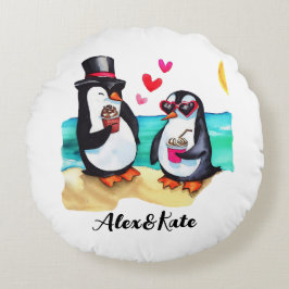 Funny Pinguin Couple, Tiere in Liebe Rundes Kissen