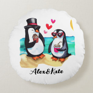 Funny Pinguin Couple, Tiere in Liebe Rundes Kissen