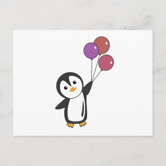 Funny Pinguin fliegt mit Balloons auf Postkarte (Vorderseite)
