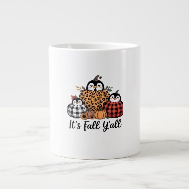 Funny Pinguin It's Fall Y'all Erntedank Lover Jumbo-Tasse (Vorderseite)