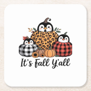 Funny Pinguin It's Fall Y'all Erntedank Lover Rechteckiger Pappuntersetzer