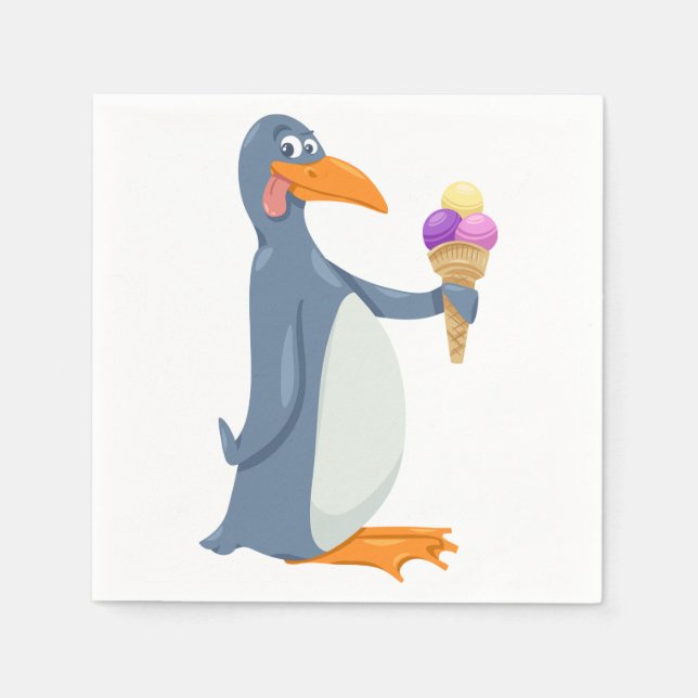 Funny Pinguin mit Eiscremepapier Napkins Serviette (Vorderseite)