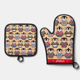 Funny Pinguin National Costume (Personalisiert) Ofenhandschuh & Topflappen-Set