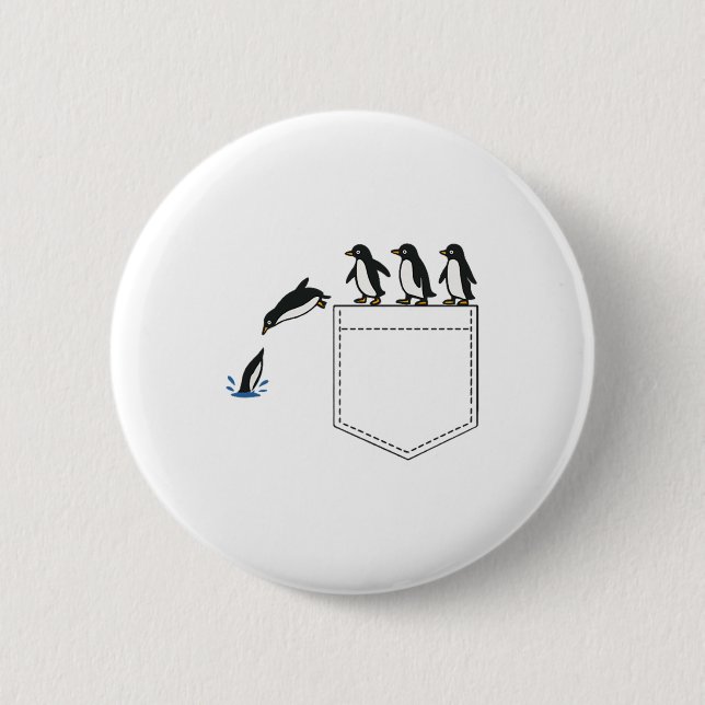 Funny Pinguin Pocket Niedliche Tauchen Pinguin T-S Button (Vorderseite)