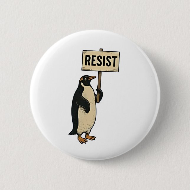 Funny Pinguin Resist Protest gegen Tarrifs Button (Vorderseite)