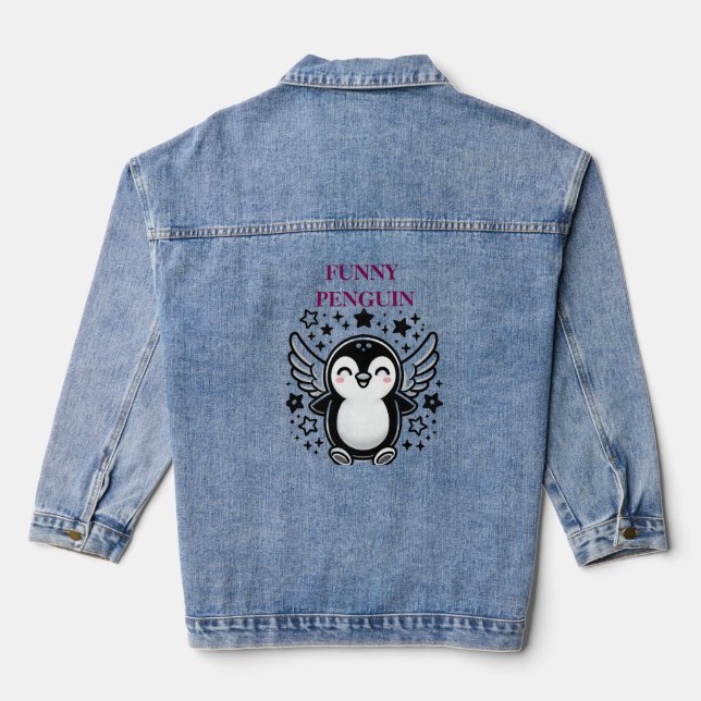 Funny Pinguin Women's Denim Jacket Jeansjacke (Rückseite)