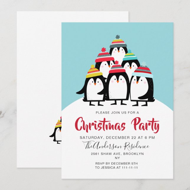 Funny Pinguine Weihnachts-Party Urlaub Einladung (Vorne/Hinten)