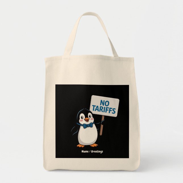 Funny Pinguins NO TARIFFS Taxes Unglaublich witzig Tragetasche (Vorne)