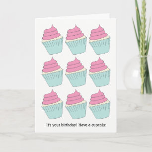 Funny Pink and Aqua Eat Cupcakes Carte d'anniversa