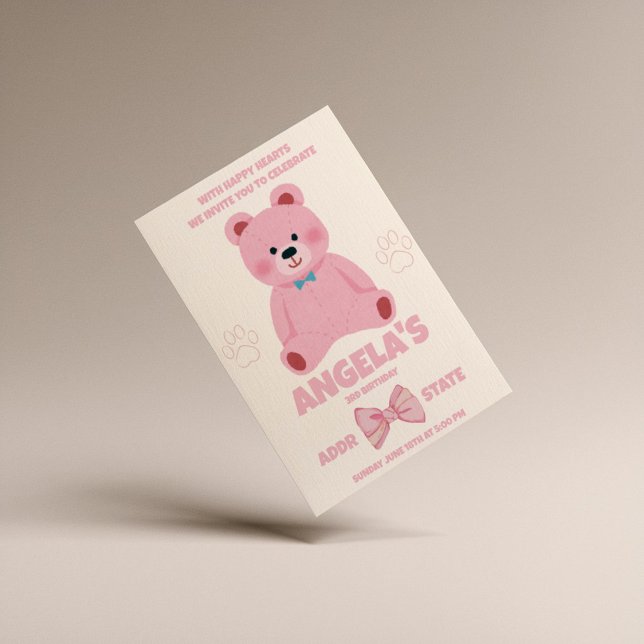 Funny Pink Bear Girl Geburtstagseinladung Einladung (Von Creator hochgeladen)