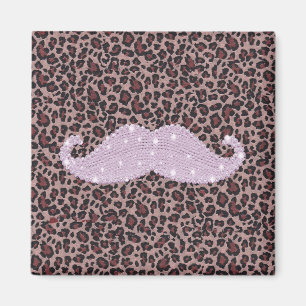 Funny Pink Bling Mustache und Animal Print Muster Magnet