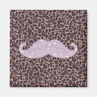 Funny Pink Bling Mustache und Animal Print Muster Magnet