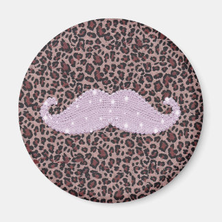 Funny Pink Bling Mustache und Animal Print Muster Magnet