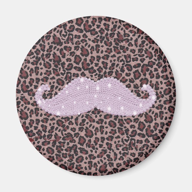 Funny Pink Bling Mustache und Animal Print Muster Magnet (Vorne)